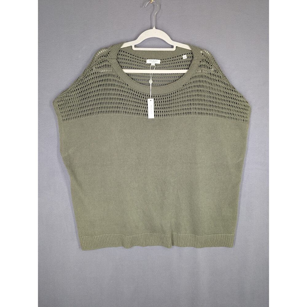 Max Studio London Sweater Womens 3X Green Open Knit Sleeveless Pullover Top